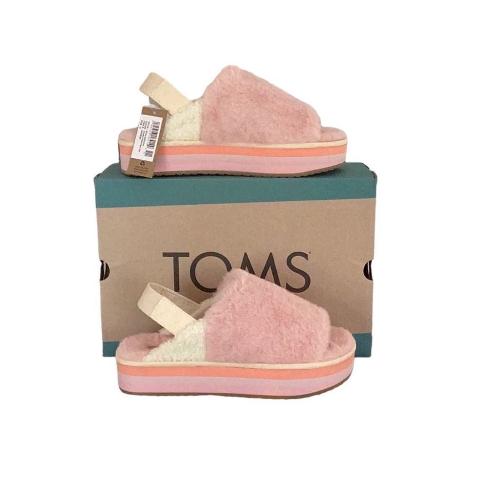 TOMS NEW IN BOX WOMENS SOFIA EVA CHALKY PINK FAUX FUR SLING BACK SHOE PLATFORM - Picture 3 of 10
